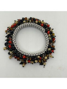 Twist-O-Flex Cha-Cha Bracelet 1960s Vintage Silver-Tone With Multicolor Beads